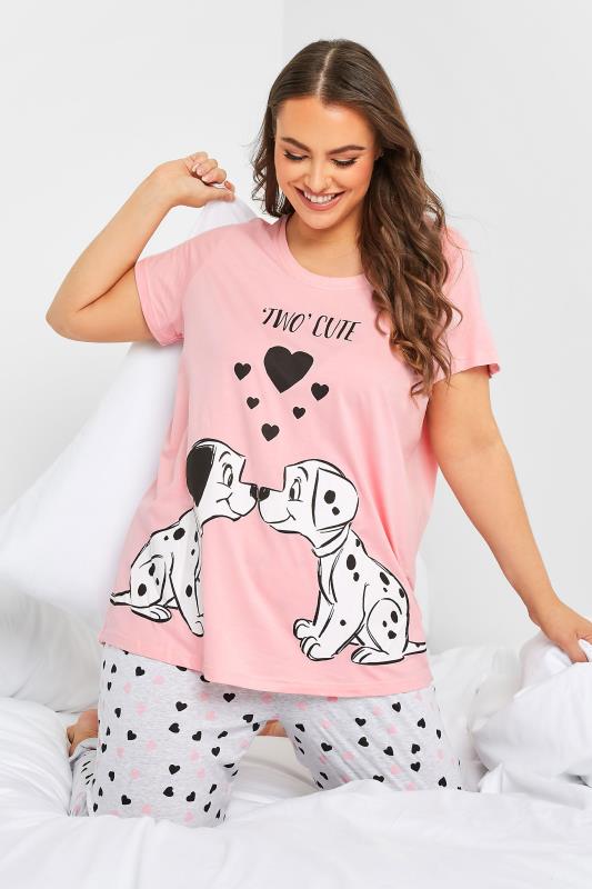 DISNEY Plus Size Pink Dalmatian Heart Print Pyjama Set | Yours Clothing 4