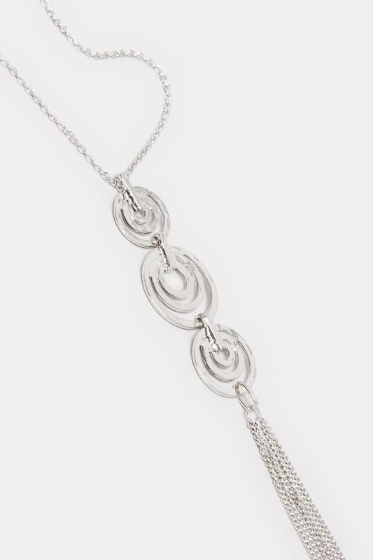 Silver Long Circle Tassle Necklace | Yours Clothing  3