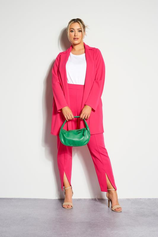 LIMITED COLLECTION Plus Size Hot Pink Split Hem Stretch Tapered Trousers | Yours Clothing 6