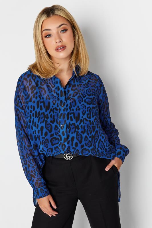 YOURS LONDON Curve Plus Size Cobalt Blue Leopard Print Shirt | Yours Clothing 5