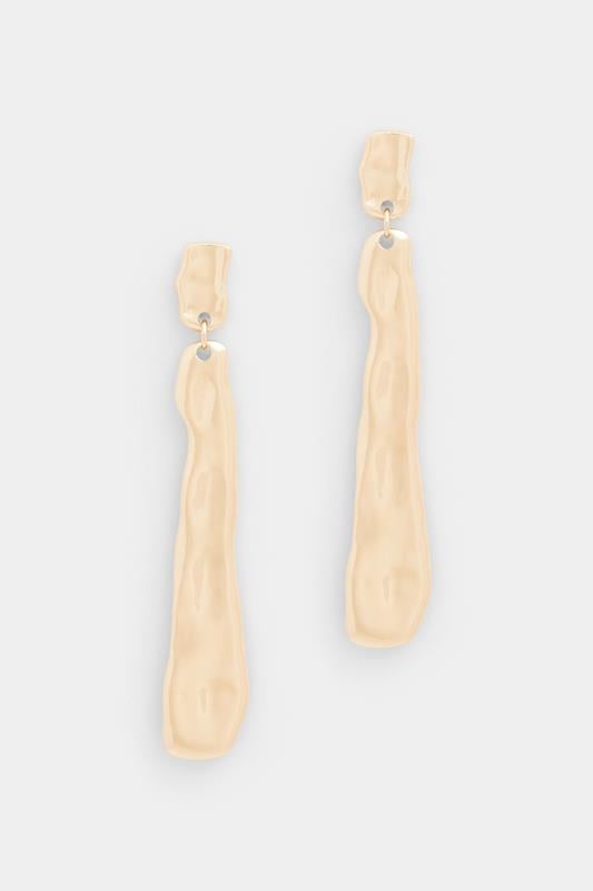 Gold Tone Long Molten Drop Earrings | Yours Clothing 1