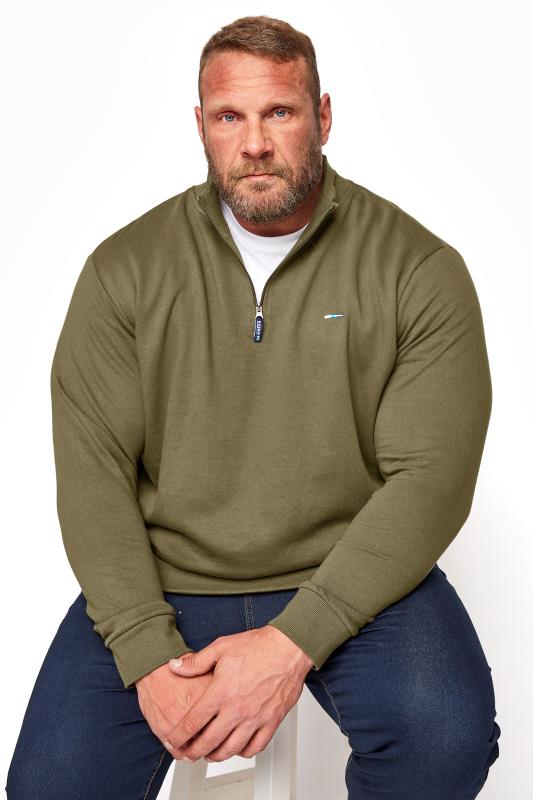 BadRhino Big & Tall Khaki Green Quarter Zip Essential Sweatshirt 1