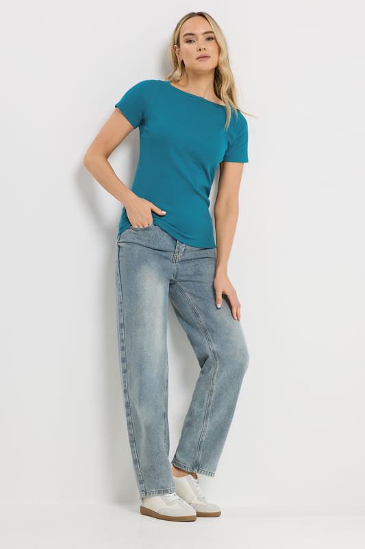 LTS Tall Women's Teal Blue Boat Neck T-Shirt | Long Tall Sally 1
