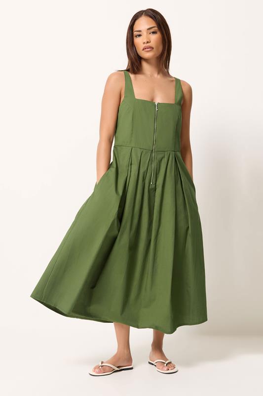  PixieGirl Petite vestido midi plisado verde caqui