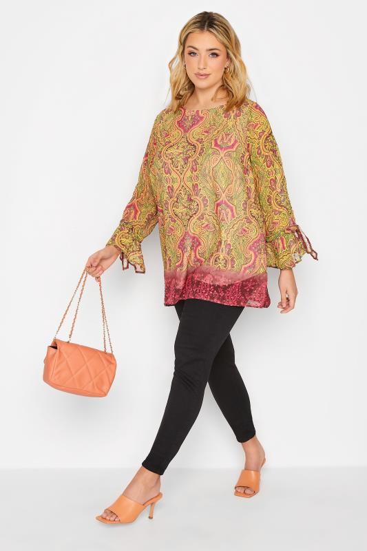 YOURS Plus Size Curve Yellow & Pink Paisley Print Blouse | Yours Clothing  2