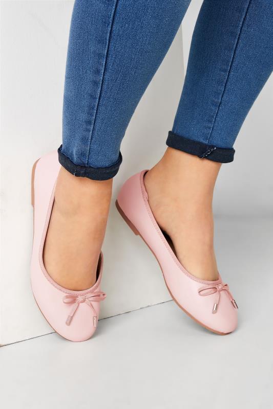 Light Pink Ballerina Pumps In Wide E Fit & Extra Wide EEE Fit | Yours Clothing 1
