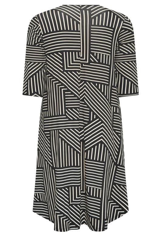 YOURS Plus Size Black Geometric Print Drape Pocket Mini Dress | Yours Clothing 7