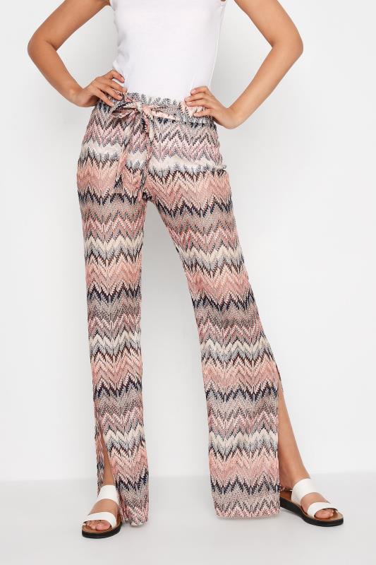 LTS Tall Pink Patterned Crochet Wide Leg Trousers 1