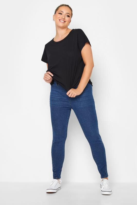 Plus Size Blue Elasticated Insert Shaper Stretch Jeggings | Yours Clothing 2