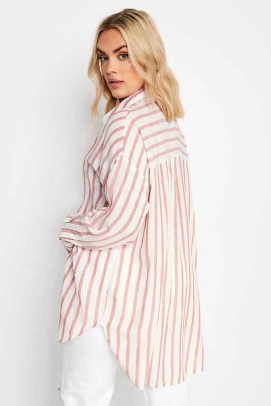 YOURS Curve White & Pink Striped Linen Shirt 7