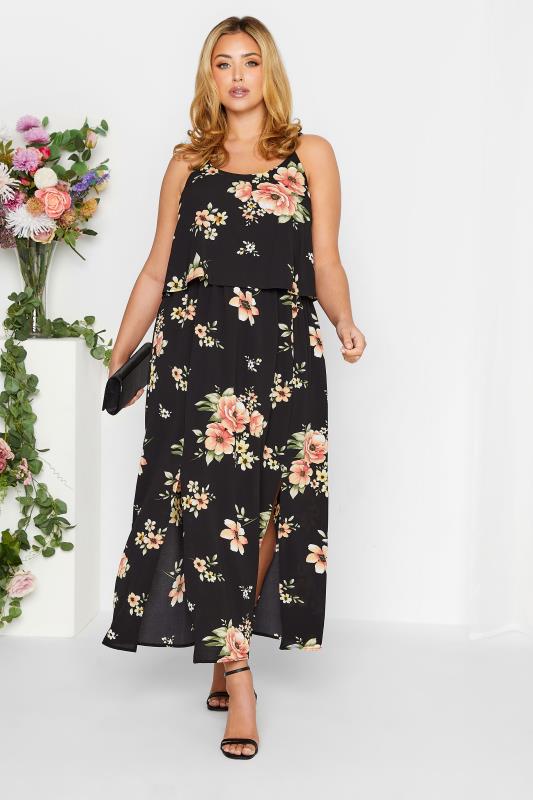  dla puszystych YOURS LONDON Curve Black Floral Overlay Maxi Dress