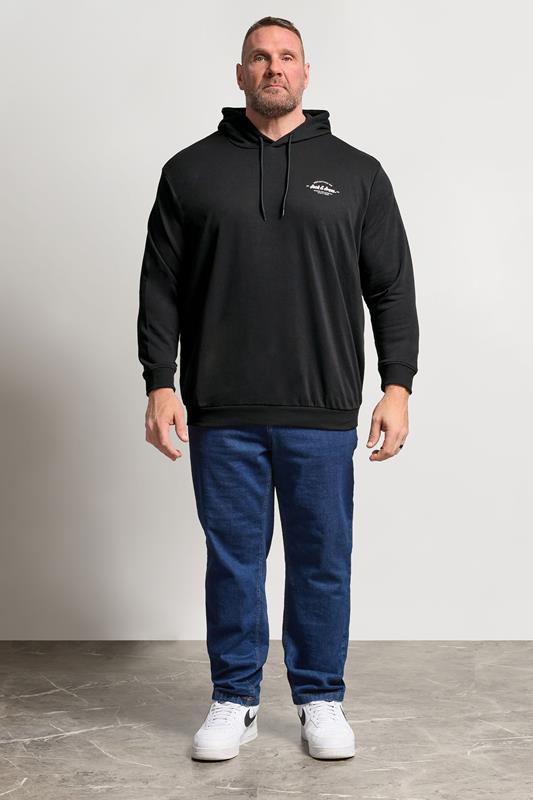 JACK & JONES Big & Tall Black Printed Hoodie | BadRhino 1