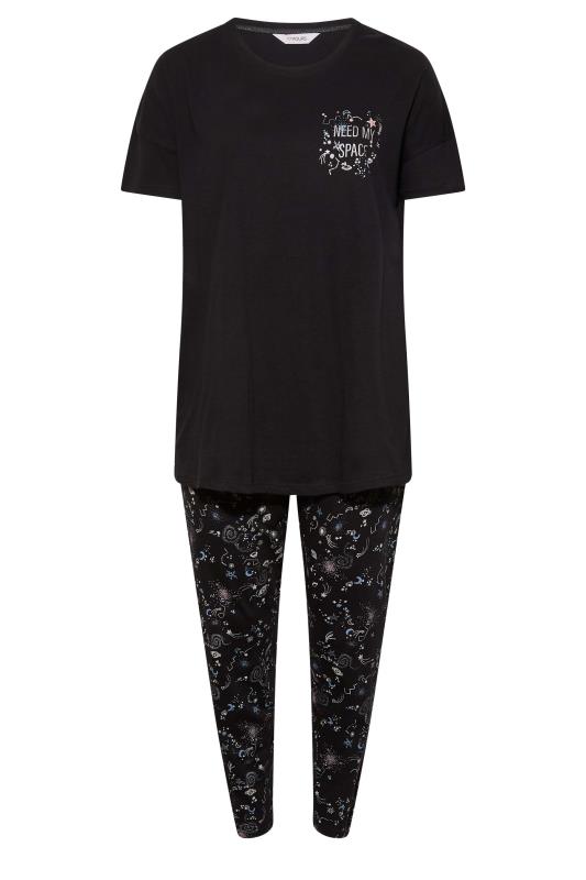 Curve Black 'Need My Space' Galaxy Print Pyjama Set | Yours Clothing 6