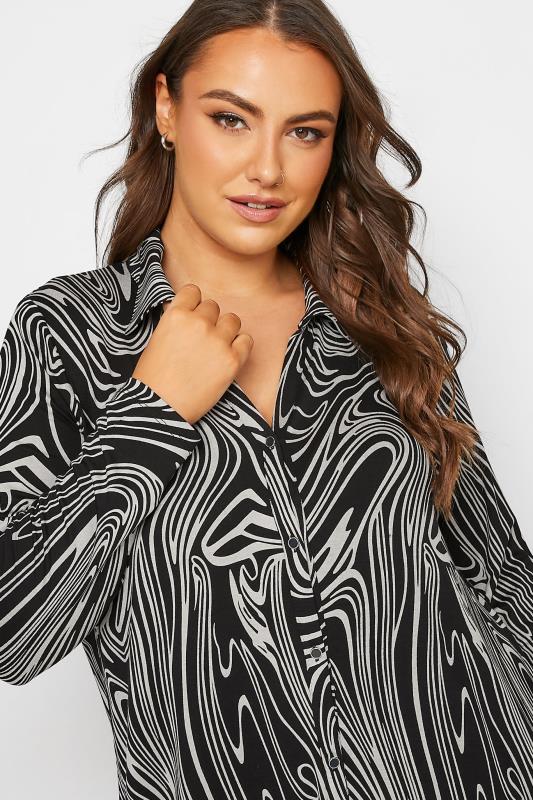 Plus Size Black Marble Print Button Through Shirt | Yours Clothing 4