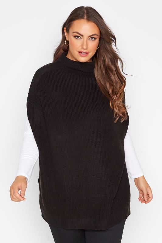 Plus Size Curve Black Longline Sleeveless Knitted Jumper | Yours Clothing 1
