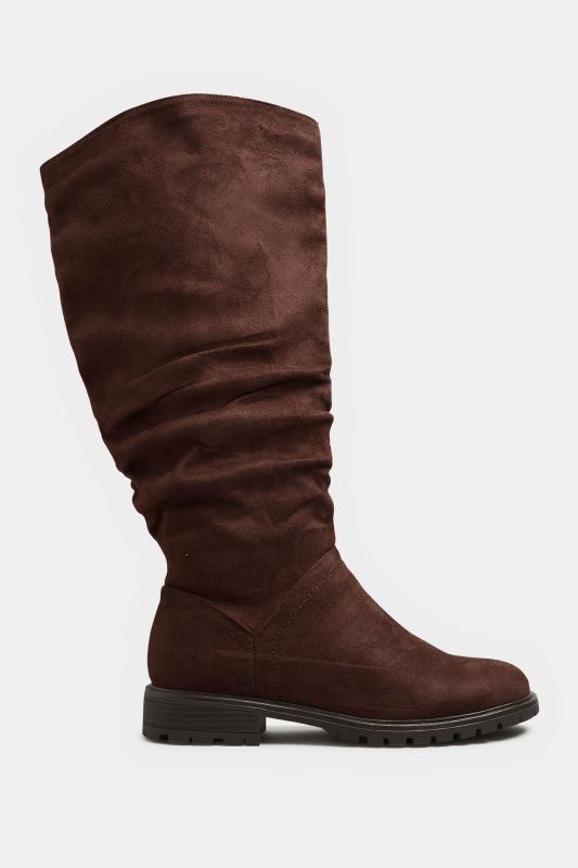 Chocolate Brown Ruched Cleated Boots In Wide E Fit & Extra Wide EEE Fit | Yours Clothing 3