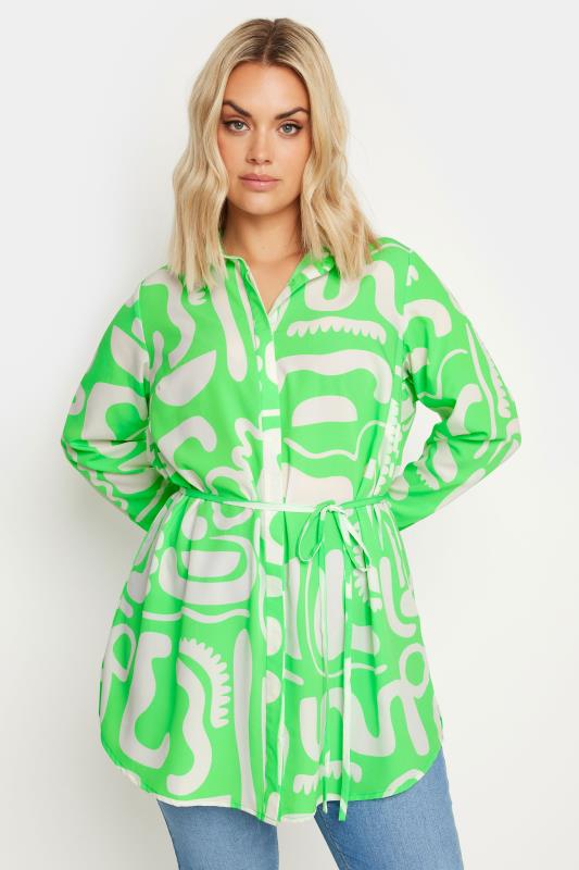 YOURS Plus Size Green Abstract Print Longline Shirt | Yours Clothing 1