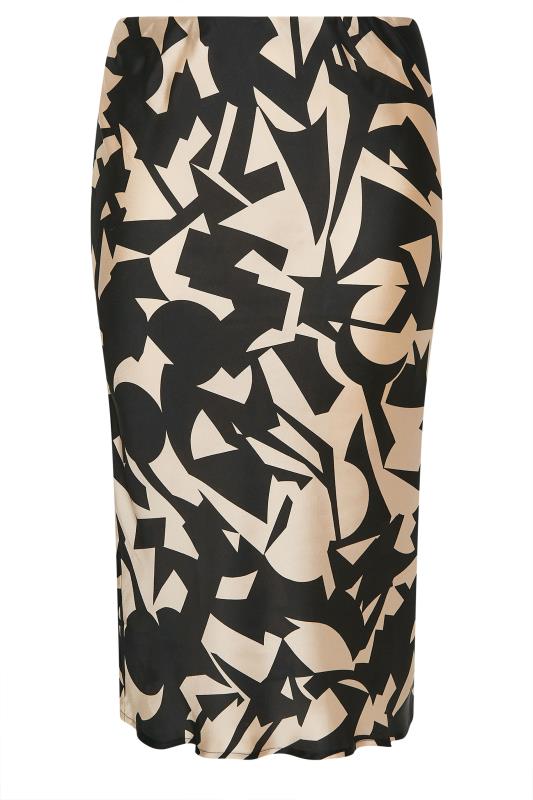 YOURS Plus Size Black & Beige Brown Abstract Print Satin Midi Skirt | Yours Clothing  4