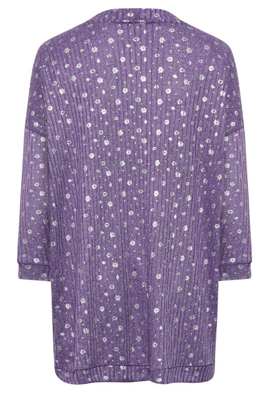 Plus Size Purple Foil Floral Print Cardigan | Yours Clothing 7