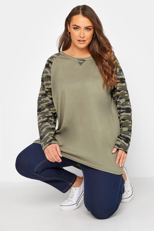 New Simply Be Emily Oversize Batwing Khaki Green Plus Size Top 