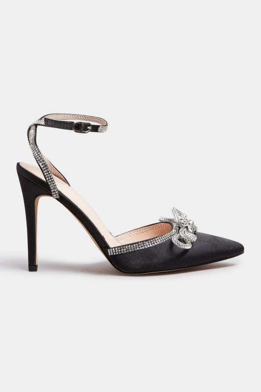PixieGirl Black Diamante Bow Court Shoes In Standard D Fit | PixieGirl 3