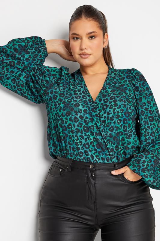 LTS Tall Women's Blue Leopard Print Bodysuit | Long Tall Sally 1