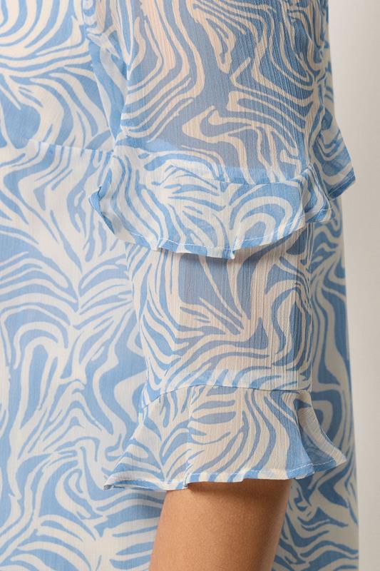 M&Co Blue & White Swirl Print Frill Sleeve Blouse | M&Co 4