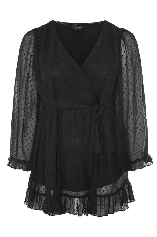 YOURS LONDON Black Dobby Embellished Wrap Top_F.jpg