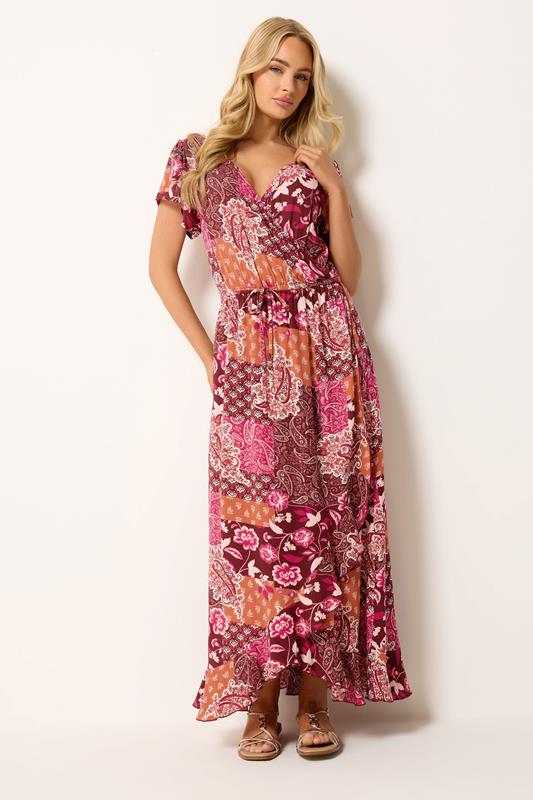 M&Co Red Abstract Floral Print Wrap Maxi Dress | M&Co 2