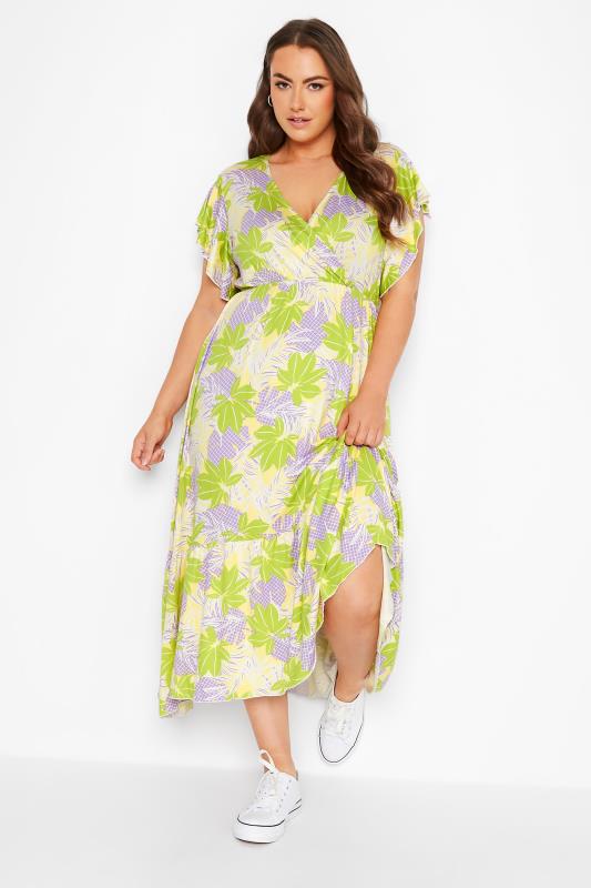 Plus Size Yellow Leaf Print Tiered Midaxi Dress | Yours Clothing 2