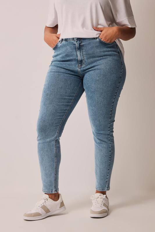 Plus Size  EVANS Curve Blue Mid Wash Contour Skinny Jeans