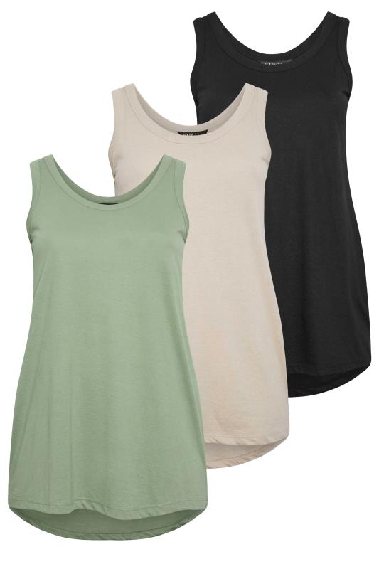 YOURS Plus Size 3 PACK Black & Green Essential Vest Tops | Yours Clothing  9