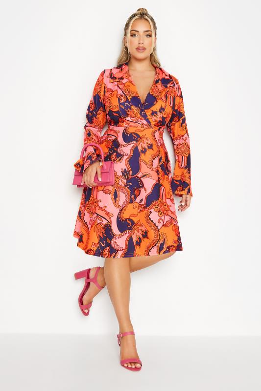 LIMITED COLLECTION Plus Size Pink & Orange Paisley Print Blazer Dress | Yours Clothing 2