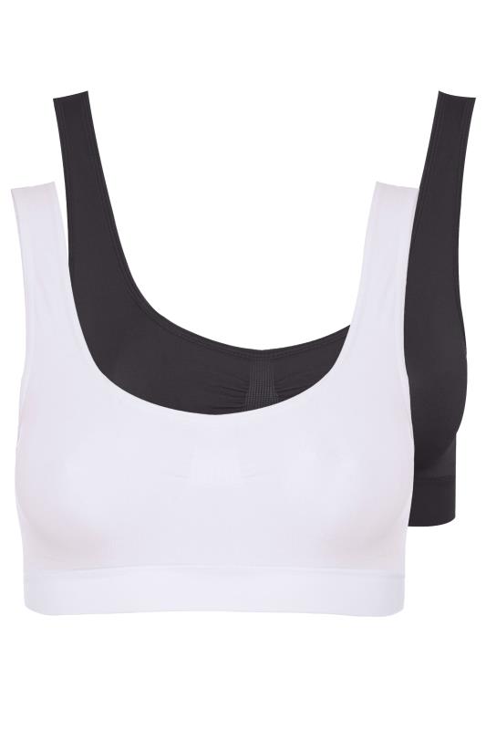2 PACK White & Black Seamless Padded Non-Wired Bralettes | Yours Clothing 2
