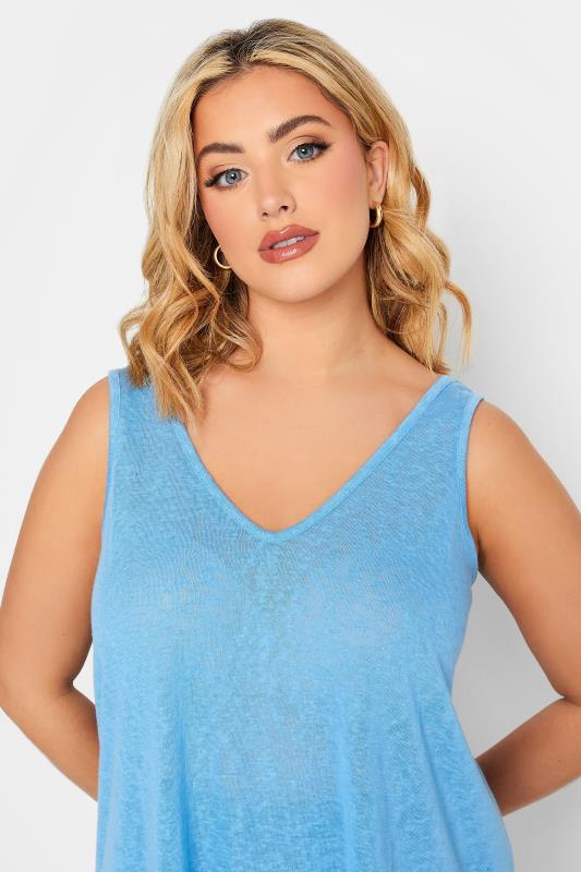 YOURS 2 PACK Plus Size White & Blue Linen Look Vest Tops | Yours Clothing 5