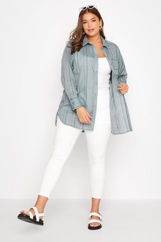 Plus Size Grey Stripe Pocket Oversized Shirt | Yours Clothing 2