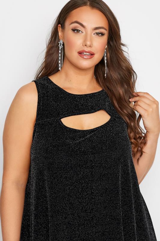 Curve Black Cut Out Glitter Swing Vest Top | Yours Clothing 4
