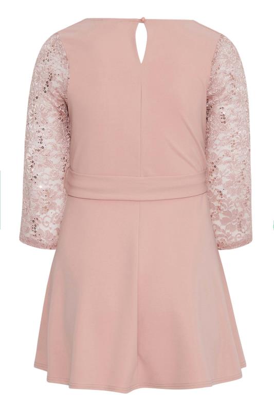 YOURS LONDON Curve Pink Lace Sequin Sleeve Peplum Top_Y.jpg
