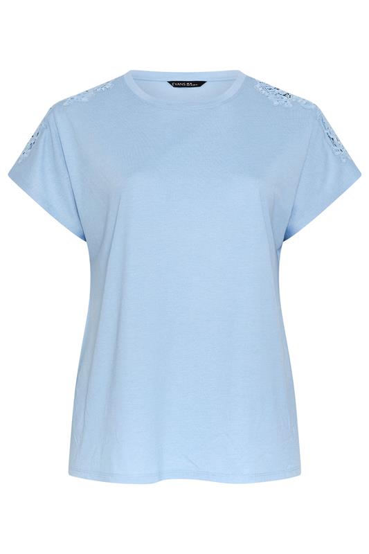 EVANS Plus Size Light Blue Crochet Shoulder Modal T-Shirt | Evans  6
