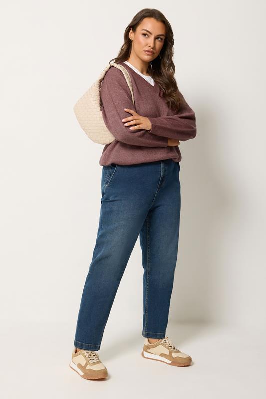 YOURS Plus Size Dark Pink V-Neck Soft Touch Jumper | Yours Clothing 2
