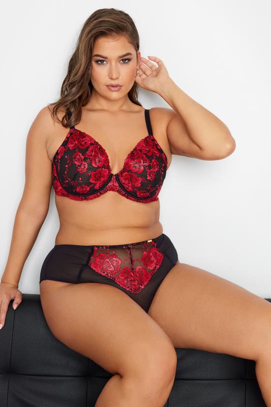 Plus Size  YOURS Curve Red Hallie Embroided Non-Padded Bra