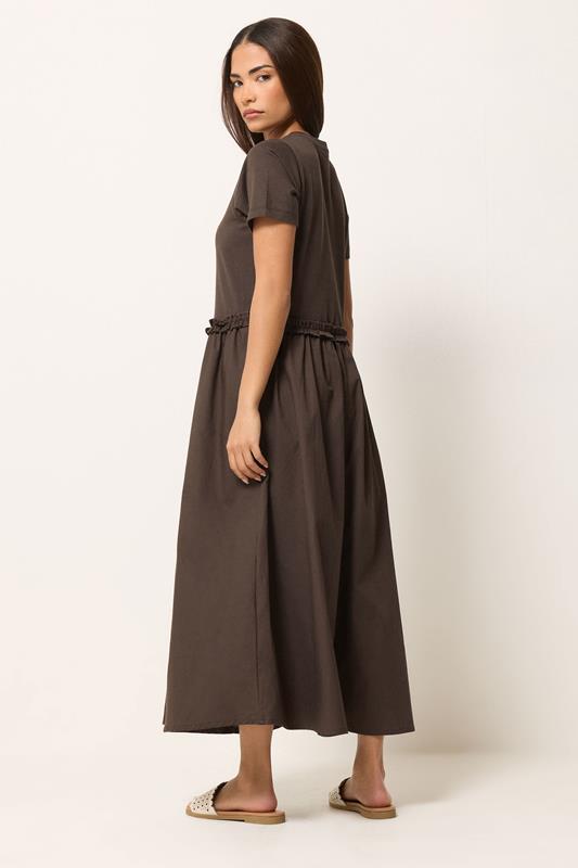 PixieGirl Petite Women's Chocolate Brown Mixed Ruffle Cotton Midi Dress | PixieGirl  2