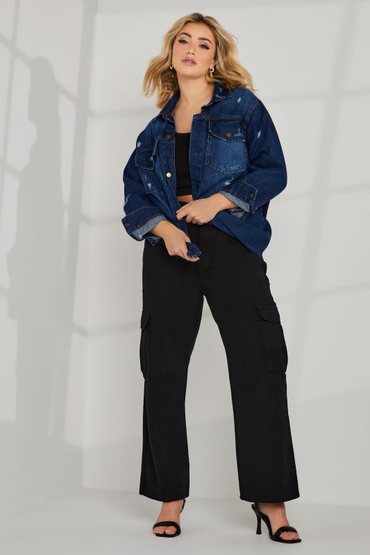 YOURS Plus Size Black Straight Leg Cargo Jeans | Yours Clothing  5