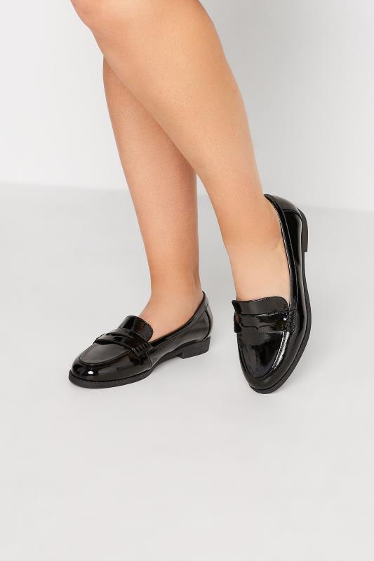  dla puszystych Black Patent Loafers In Wide E Fit & Extra Wide EEE Fit