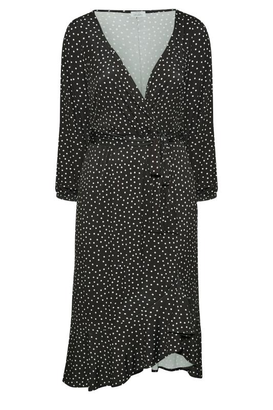 YOURS LONDON Plus Size Black Polkadot Ruffle Wrap Dress | Yours Clothing 7