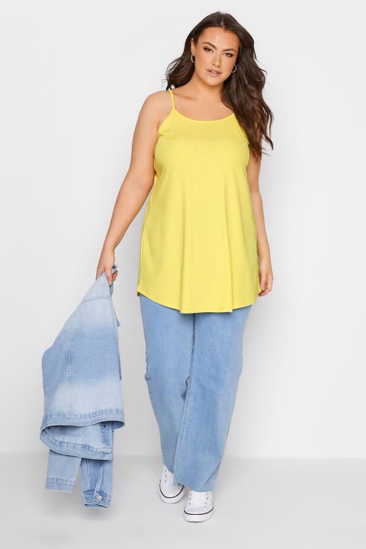 Plus Size Yellow Ribbed Cami Vest Top | Yours Clothing  2