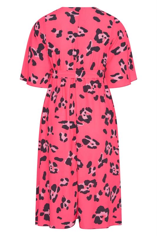 YOURS LONDON Curve Bright Pink Leopard Print Midi Wrap Dress 7