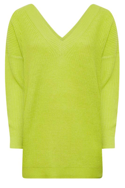 YOURS Plus Size Lime Green Double V-Neck Jumper | Yours Clothing 6