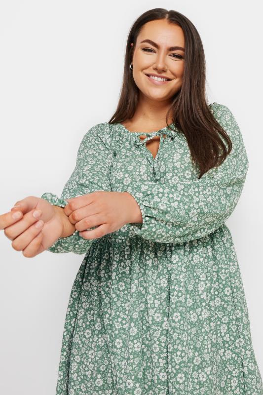 YOURS Plus Size Green Floral Print Textured Midi Dress | Yours Clothing 4