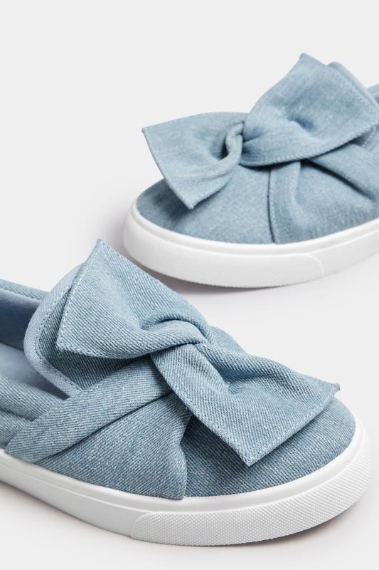 Blue Denim Twisted Bow Slip-On Trainers | Yours Clothing 5